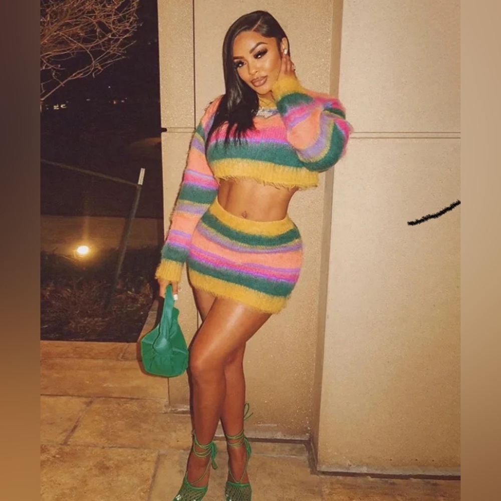 Rainbow striped skirt and sweater set